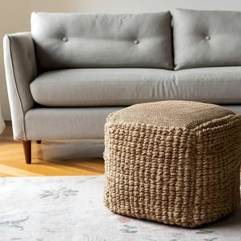 HomeRoots Pouf/Ottoman cube 18'' en jute naturelle