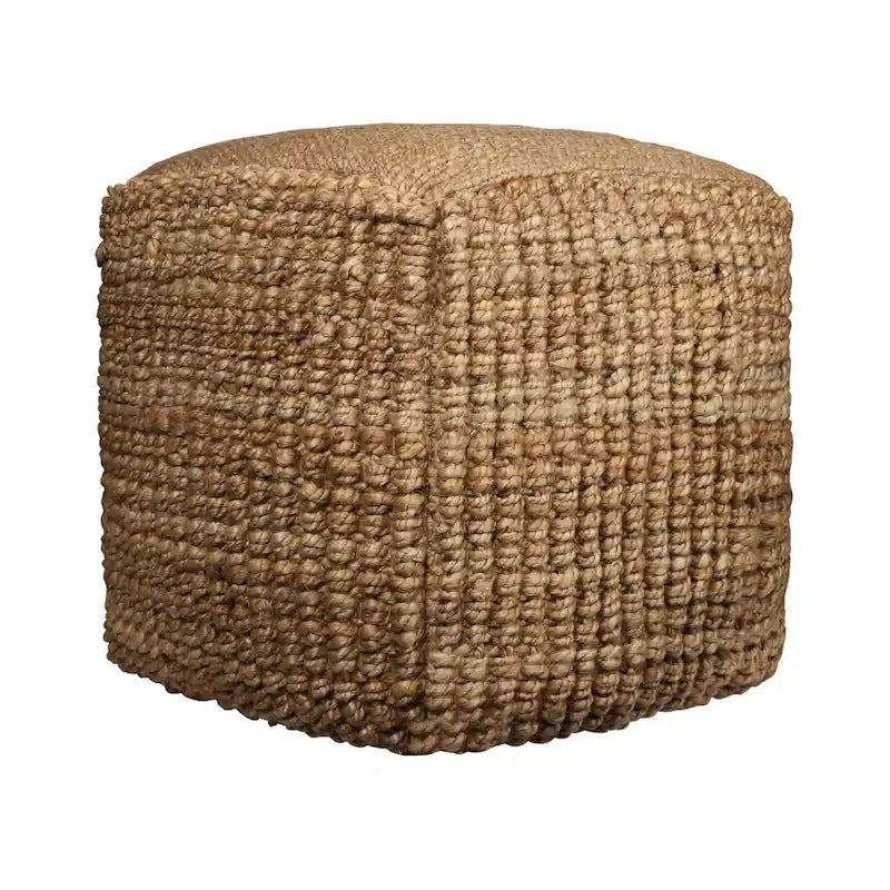 HomeRoots Pouf/Ottoman cube 18'' en jute naturelle
