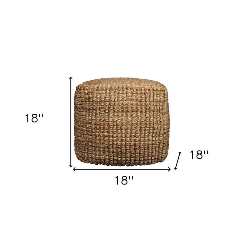 HomeRoots Pouf/Ottoman cube 18'' en jute naturelle