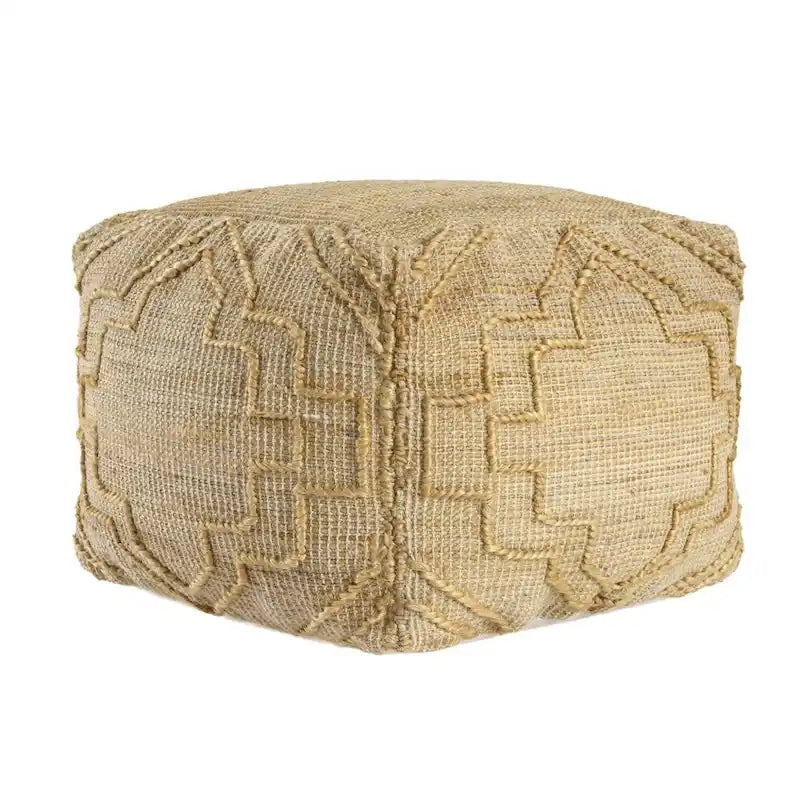 HomeRoots Pouf/Repose-Pieds Cube Quatrefoil en Mélange de Jute Naturel 18 po