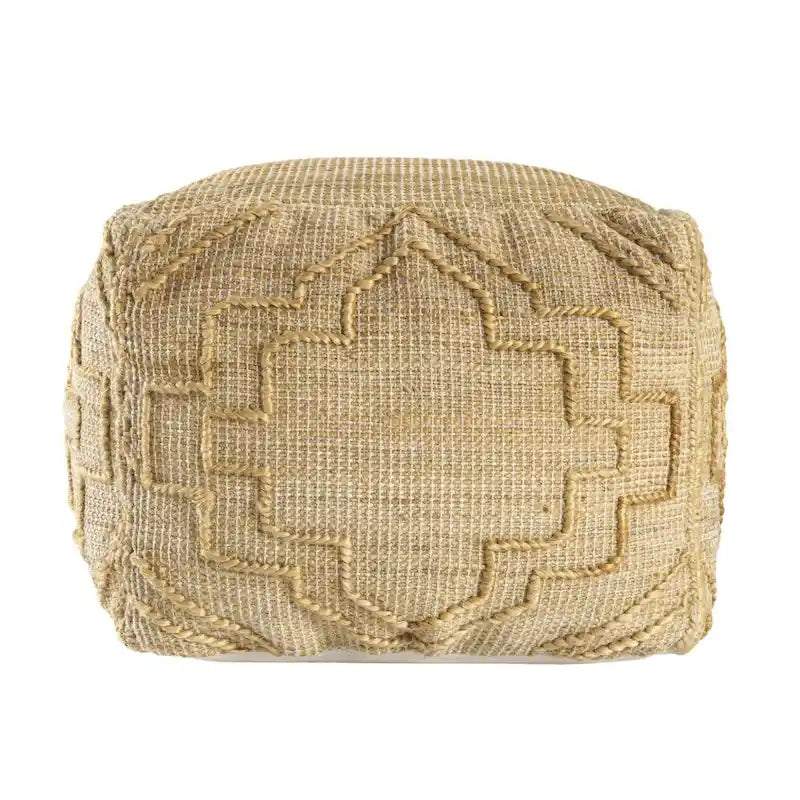 HomeRoots Pouf/Repose-Pieds Cube Quatrefoil en Mélange de Jute Naturel 18 po