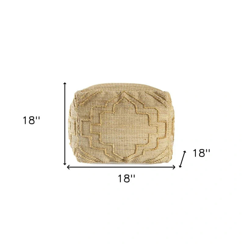HomeRoots Pouf/Repose-Pieds Cube Quatrefoil en Mélange de Jute Naturel 18 po