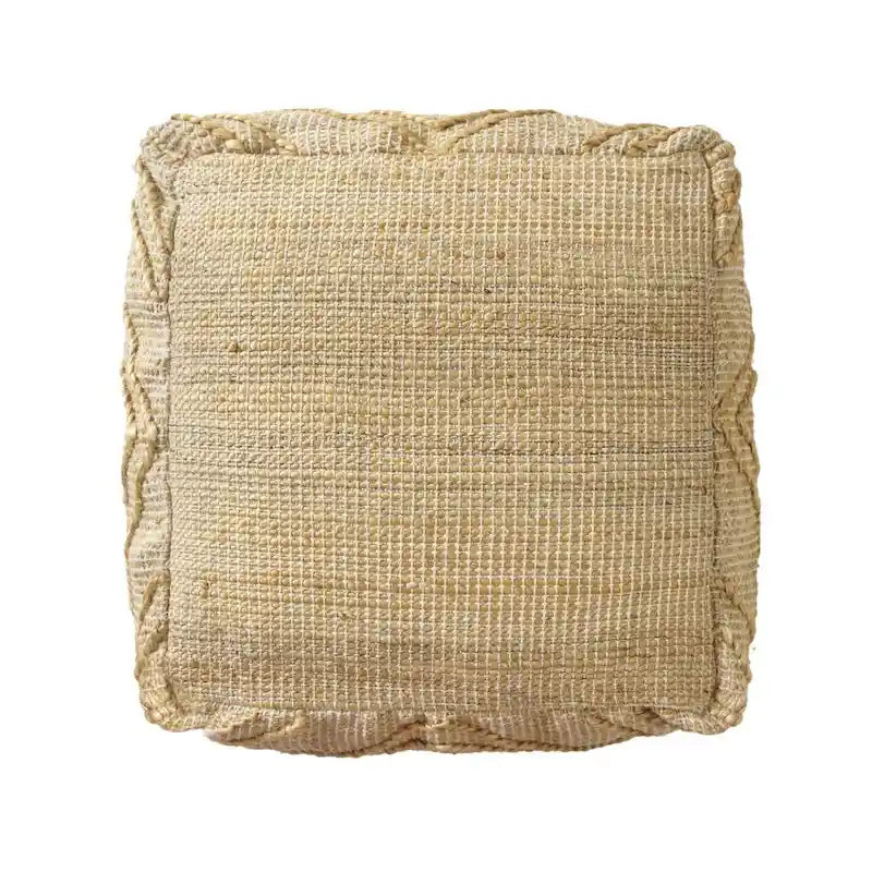 HomeRoots Pouf/Repose-Pieds Cube Quatrefoil en Mélange de Jute Naturel 18 po
