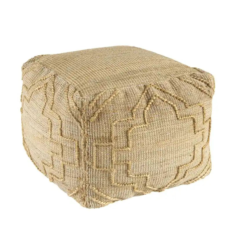 HomeRoots Pouf/Repose-Pieds Cube Quatrefoil en Mélange de Jute Naturel 18 po