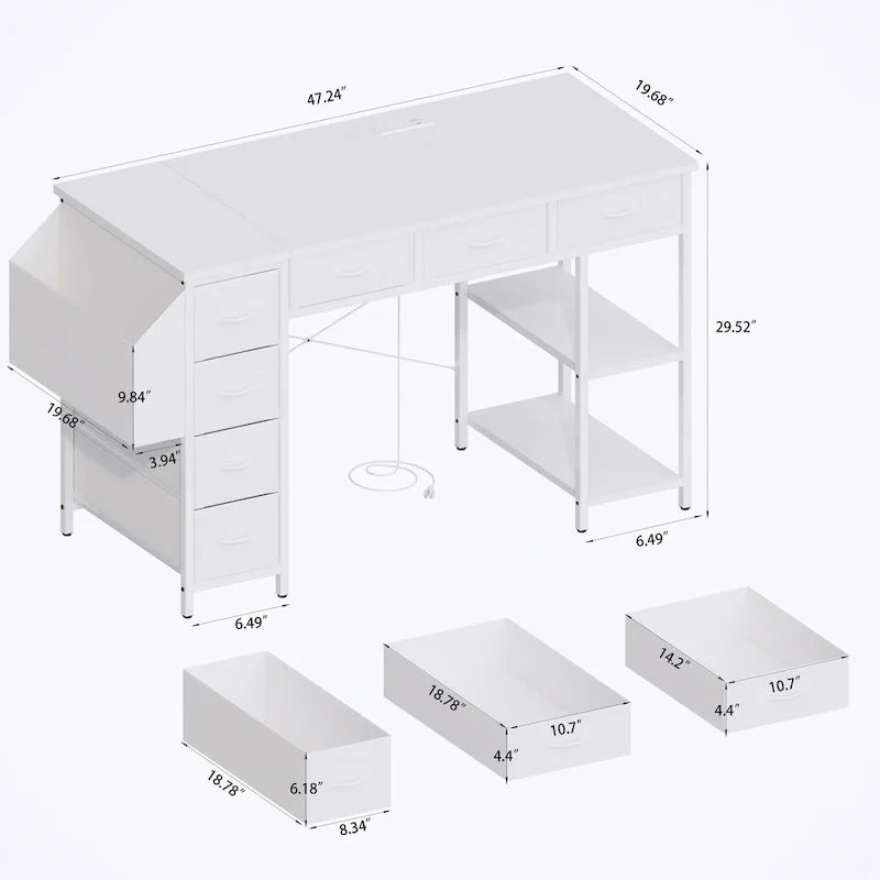 Bureau informatique moderne avec 7 tiroirs et station d'alimentation intégrée pour le gaming, les études ou le bureau à domicile