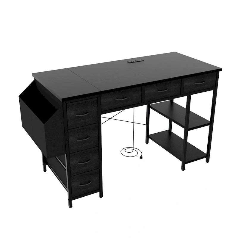 Bureau informatique moderne avec 7 tiroirs et station d'alimentation intégrée pour le gaming, les études ou le bureau à domicile