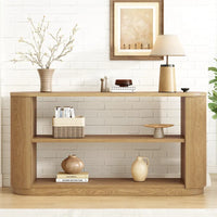 Console étroite d'entrée moderne - Table de canapé mince avec étagère ouverte et grain de bois élégant, table de couloir multifonctionnelle