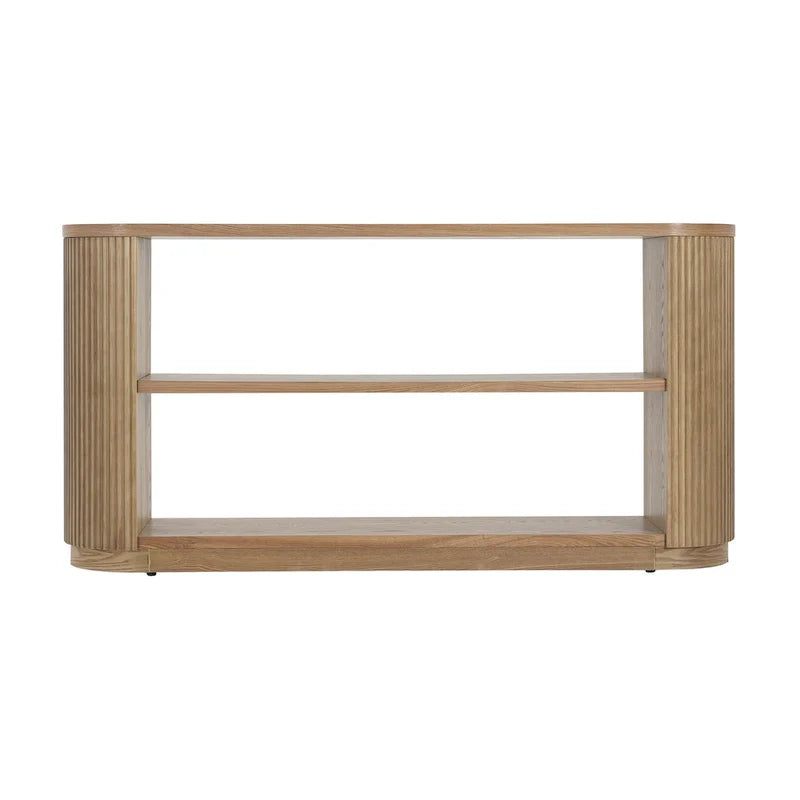 Console étroite d'entrée moderne - Table de canapé mince avec étagère ouverte et grain de bois élégant, table de couloir multifonctionnelle
