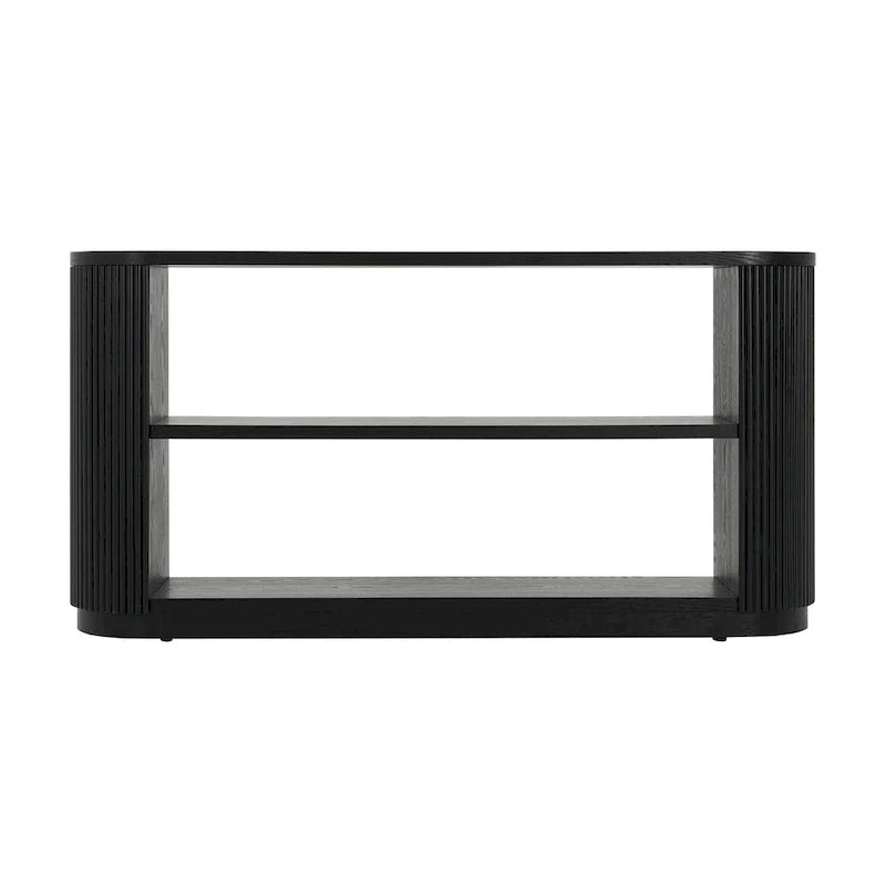 Console étroite d'entrée moderne - Table de canapé mince avec étagère ouverte et grain de bois élégant, table de couloir multifonctionnelle