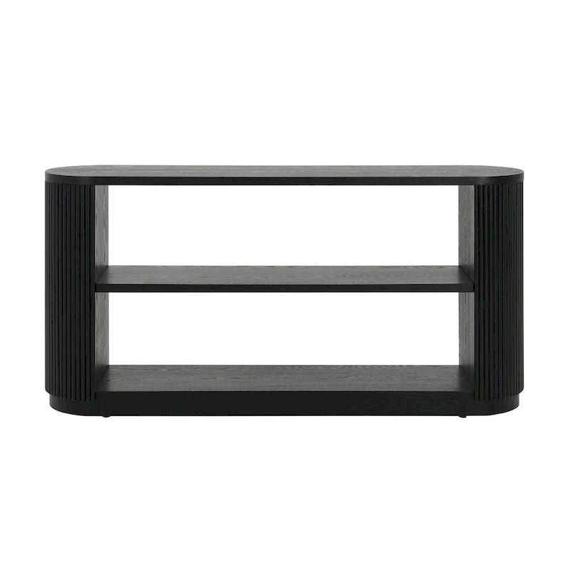 Console étroite d'entrée moderne - Table de canapé mince avec étagère ouverte et grain de bois élégant, table de couloir multifonctionnelle