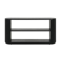 Console étroite d'entrée moderne - Table de canapé mince avec étagère ouverte et grain de bois élégant, table de couloir multifonctionnelle