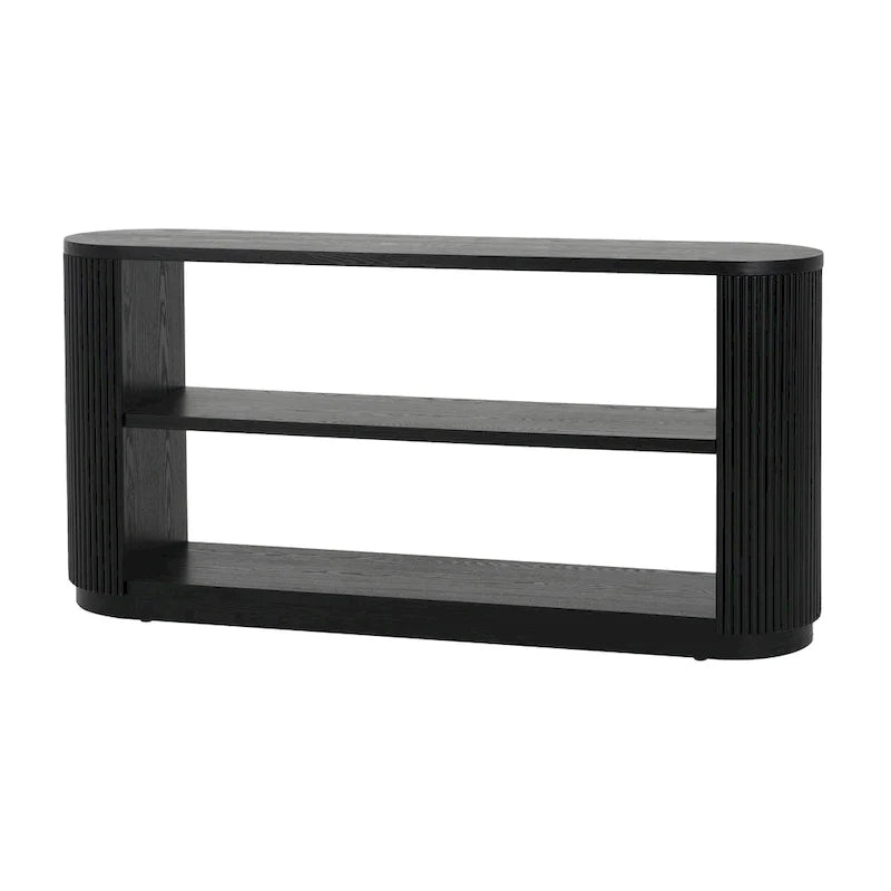 Console étroite d'entrée moderne - Table de canapé mince avec étagère ouverte et grain de bois élégant, table de couloir multifonctionnelle