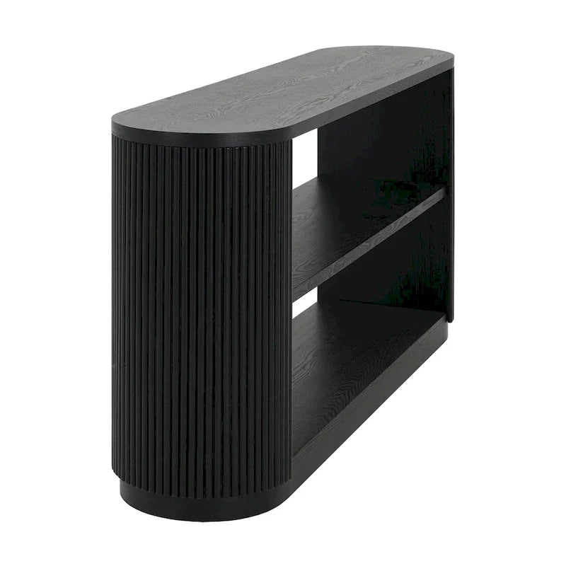 Console étroite d'entrée moderne - Table de canapé mince avec étagère ouverte et grain de bois élégant, table de couloir multifonctionnelle