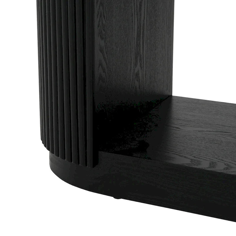 Console étroite d'entrée moderne - Table de canapé mince avec étagère ouverte et grain de bois élégant, table de couloir multifonctionnelle