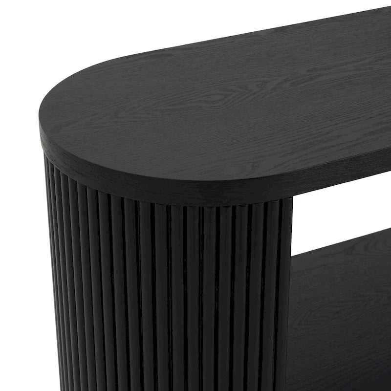 Console étroite d'entrée moderne - Table de canapé mince avec étagère ouverte et grain de bois élégant, table de couloir multifonctionnelle