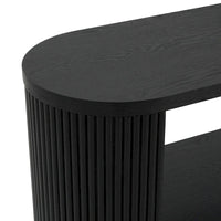 Console étroite d'entrée moderne - Table de canapé mince avec étagère ouverte et grain de bois élégant, table de couloir multifonctionnelle