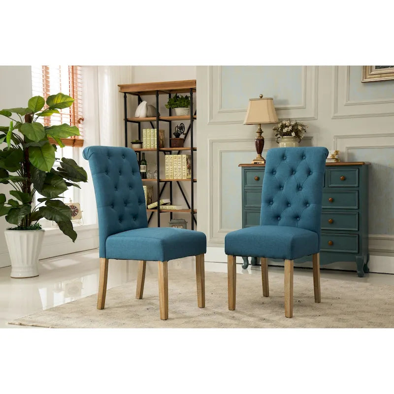 Lot de 2 chaises de salle à manger modernes avec dossier capitonné à boutons, assise coussinée, pieds en bois massif pour salle à manger, salon ou chambre