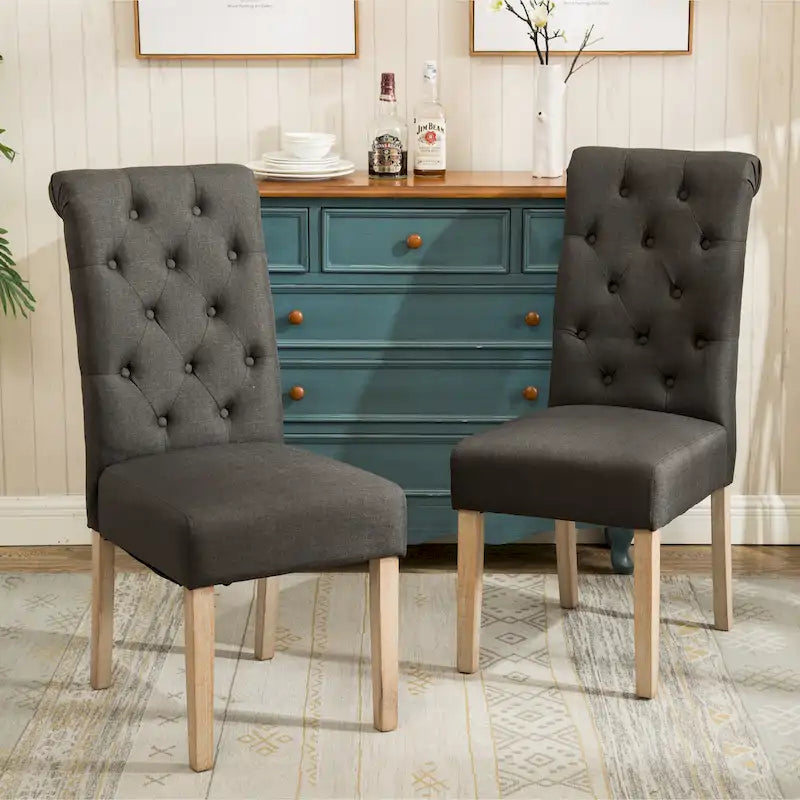 Lot de 2 chaises de salle à manger modernes avec dossier capitonné à boutons, assise coussinée, pieds en bois massif pour salle à manger, salon ou chambre