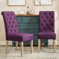 Lot de 2 chaises de salle à manger modernes avec dossier capitonné à boutons, assise coussinée, pieds en bois massif pour salle à manger, salon ou chambre