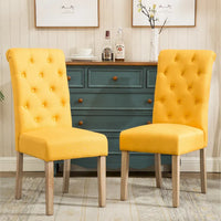Lot de 2 chaises de salle à manger modernes avec dossier capitonné à boutons, assise coussinée, pieds en bois massif pour salle à manger, salon ou chambre