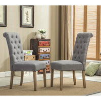 Lot de 2 chaises de salle à manger modernes avec dossier capitonné à boutons, assise coussinée, pieds en bois massif pour salle à manger, salon ou chambre