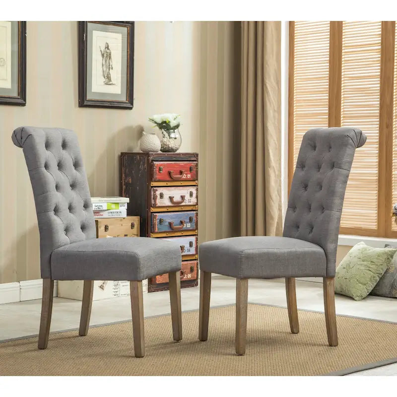 Lot de 2 chaises de salle à manger modernes avec dossier capitonné à boutons, assise coussinée, pieds en bois massif pour salle à manger, salon ou chambre