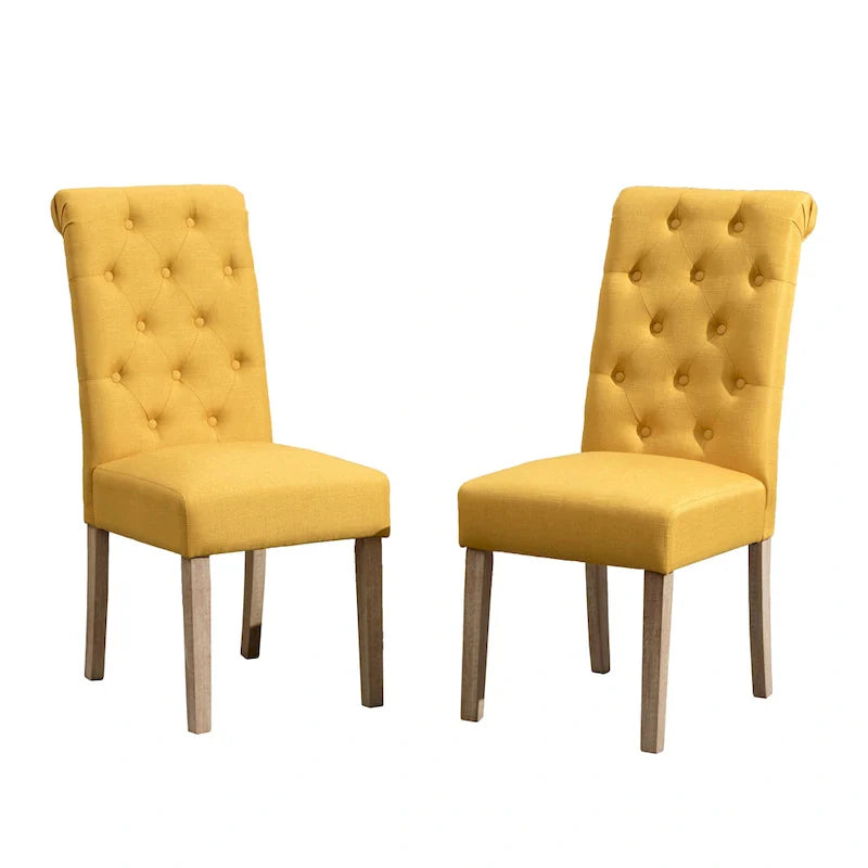 Lot de 2 chaises de salle à manger modernes avec dossier capitonné à boutons, assise coussinée, pieds en bois massif pour salle à manger, salon ou chambre