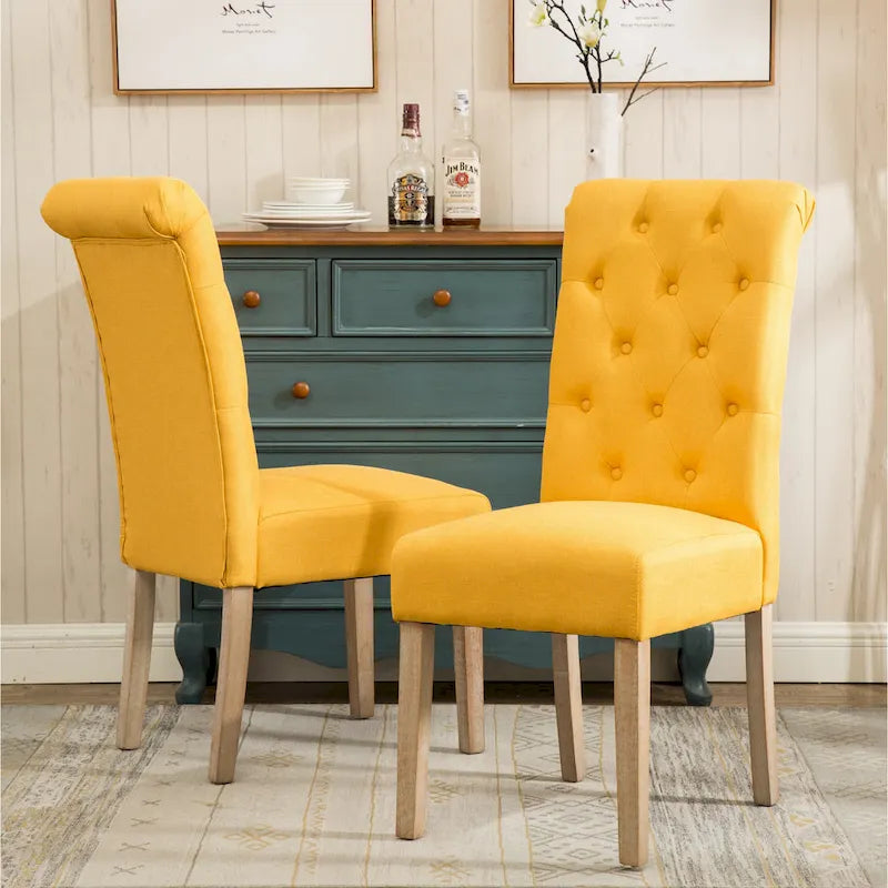 Lot de 2 chaises de salle à manger modernes avec dossier capitonné à boutons, assise coussinée, pieds en bois massif pour salle à manger, salon ou chambre
