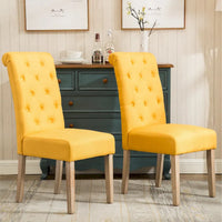 Lot de 2 chaises de salle à manger modernes avec dossier capitonné à boutons, assise coussinée, pieds en bois massif pour salle à manger, salon ou chambre