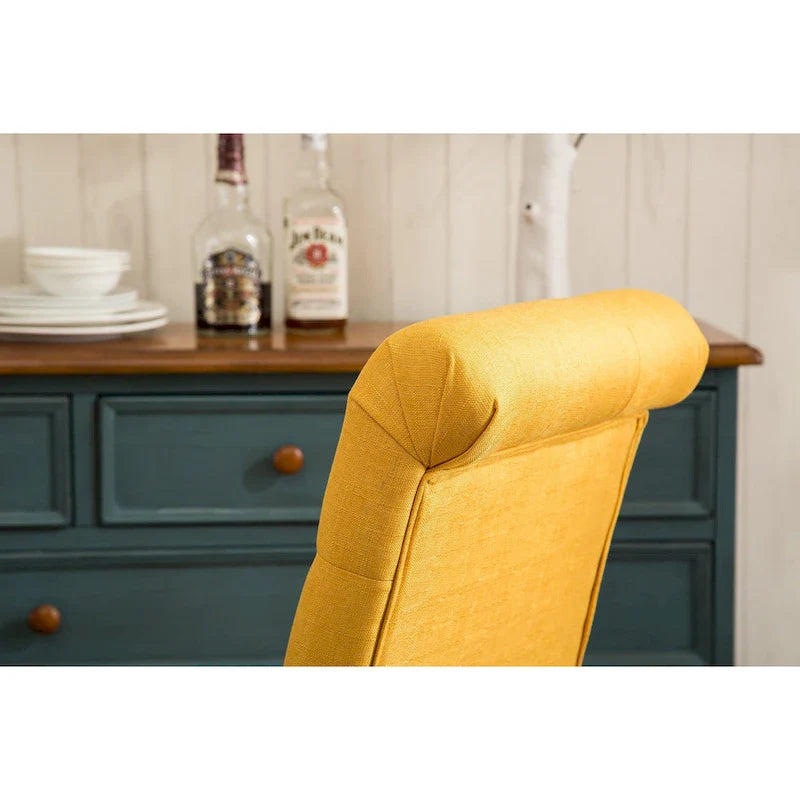 Lot de 2 chaises de salle à manger modernes avec dossier capitonné à boutons, assise coussinée, pieds en bois massif pour salle à manger, salon ou chambre