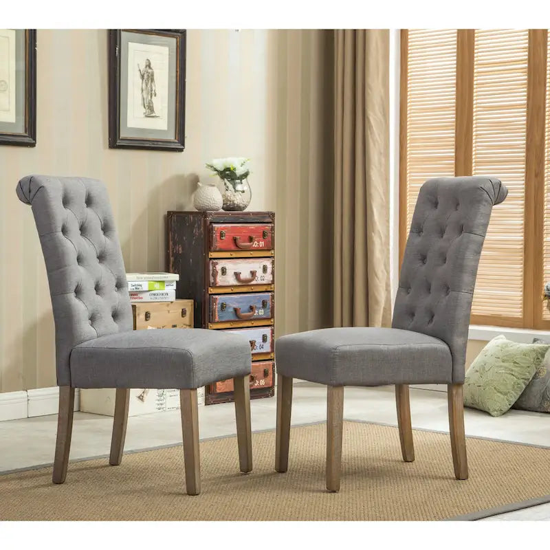Lot de 2 chaises de salle à manger modernes avec dossier capitonné à boutons, assise coussinée, pieds en bois massif pour salle à manger, salon ou chambre
