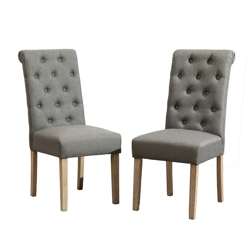 Lot de 2 chaises de salle à manger modernes avec dossier capitonné à boutons, assise coussinée, pieds en bois massif pour salle à manger, salon ou chambre