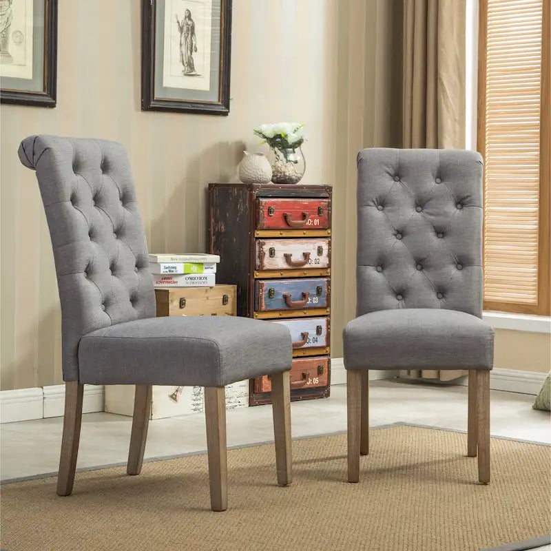 Lot de 2 chaises de salle à manger modernes avec dossier capitonné à boutons, assise coussinée, pieds en bois massif pour salle à manger, salon ou chambre