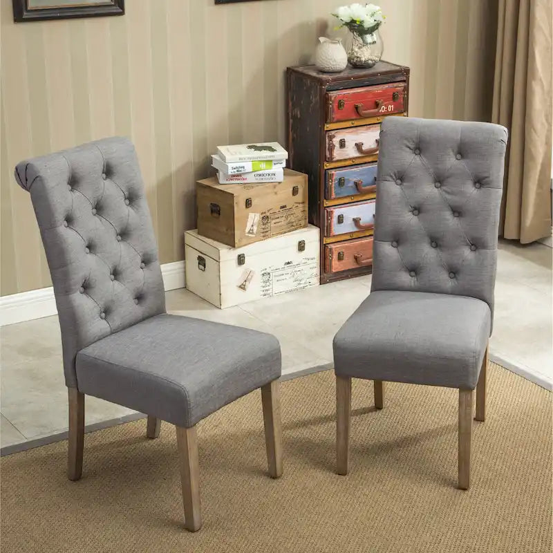 Lot de 2 chaises de salle à manger modernes avec dossier capitonné à boutons, assise coussinée, pieds en bois massif pour salle à manger, salon ou chambre