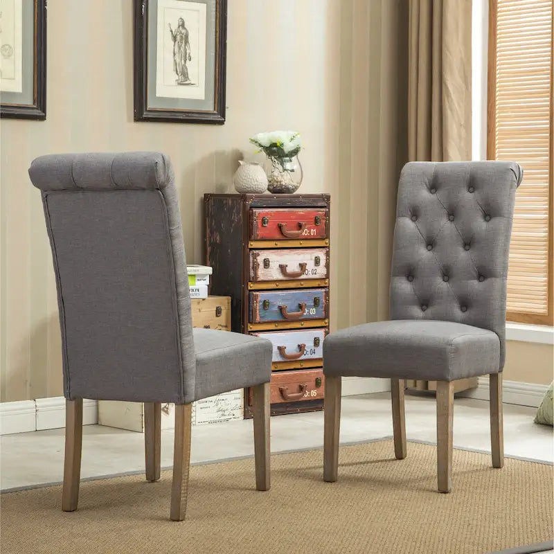 Lot de 2 chaises de salle à manger modernes avec dossier capitonné à boutons, assise coussinée, pieds en bois massif pour salle à manger, salon ou chambre