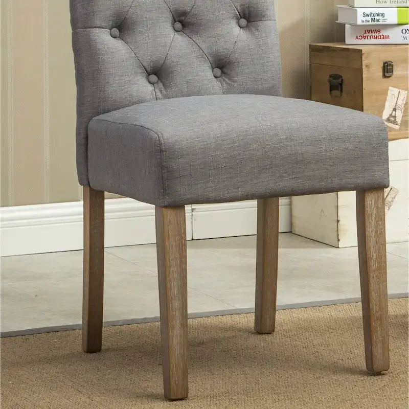 Lot de 2 chaises de salle à manger modernes avec dossier capitonné à boutons, assise coussinée, pieds en bois massif pour salle à manger, salon ou chambre