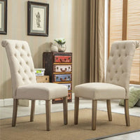 Lot de 2 chaises de salle à manger modernes avec dossier capitonné à boutons, assise coussinée, pieds en bois massif pour salle à manger, salon ou chambre
