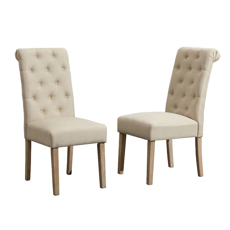 Lot de 2 chaises de salle à manger modernes avec dossier capitonné à boutons, assise coussinée, pieds en bois massif pour salle à manger, salon ou chambre