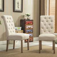 Lot de 2 chaises de salle à manger modernes avec dossier capitonné à boutons, assise coussinée, pieds en bois massif pour salle à manger, salon ou chambre