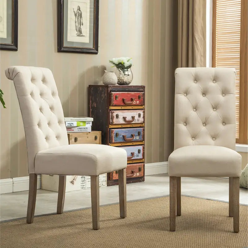 Lot de 2 chaises de salle à manger modernes avec dossier capitonné à boutons, assise coussinée, pieds en bois massif pour salle à manger, salon ou chambre