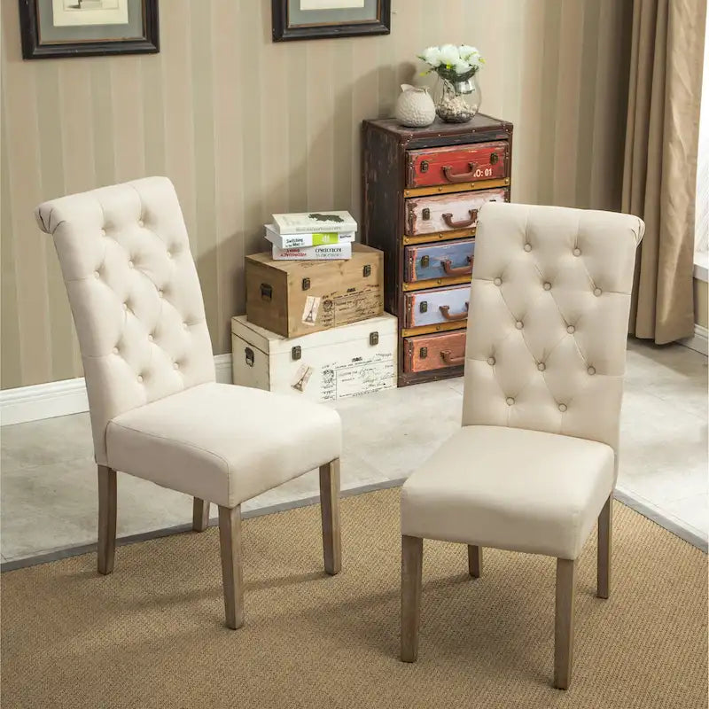 Lot de 2 chaises de salle à manger modernes avec dossier capitonné à boutons, assise coussinée, pieds en bois massif pour salle à manger, salon ou chambre