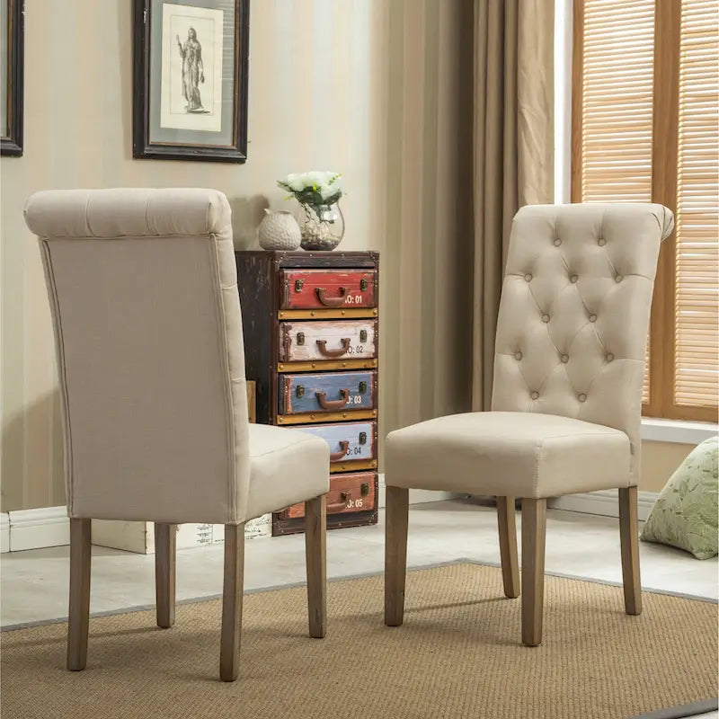 Lot de 2 chaises de salle à manger modernes avec dossier capitonné à boutons, assise coussinée, pieds en bois massif pour salle à manger, salon ou chambre