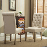 Lot de 2 chaises de salle à manger modernes avec dossier capitonné à boutons, assise coussinée, pieds en bois massif pour salle à manger, salon ou chambre
