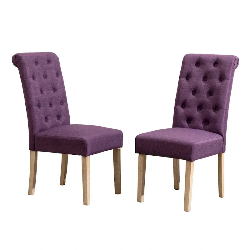 Lot de 2 chaises de salle à manger modernes avec dossier capitonné à boutons, assise coussinée, pieds en bois massif pour salle à manger, salon ou chambre