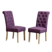 Lot de 2 chaises de salle à manger modernes avec dossier capitonné à boutons, assise coussinée, pieds en bois massif pour salle à manger, salon ou chambre