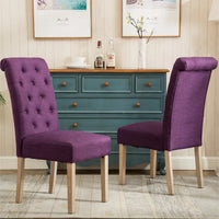 Lot de 2 chaises de salle à manger modernes avec dossier capitonné à boutons, assise coussinée, pieds en bois massif pour salle à manger, salon ou chambre