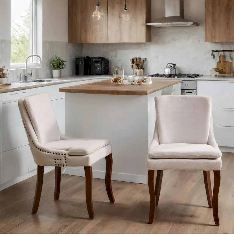 Chaises de salle à manger rembourrées en tissu chenille avec pieds en bois massif (lot de 2)