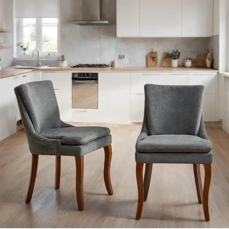 Chaises de salle à manger rembourrées en tissu chenille avec pieds en bois massif (lot de 2)
