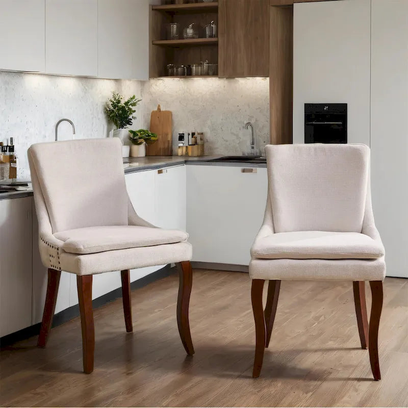 Chaises de salle à manger rembourrées en tissu chenille avec pieds en bois massif (lot de 2)