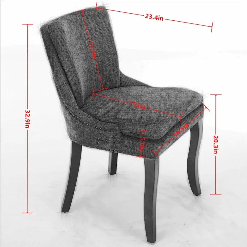 Chaises de salle à manger rembourrées en tissu chenille avec pieds en bois massif (lot de 2)